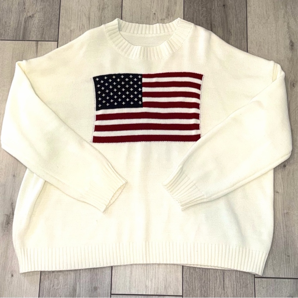 American Flag Crew Neck Sweater - Cream
